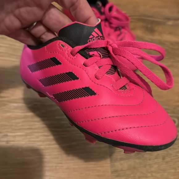 Youth Adidas Fuchsia Soccer Cleats with Black Stripes - Picture 3 of 5